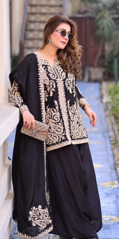KD 1631 Black Black Faux Georgette Salwar Suit with Embroidery Work. Get it for ₹2099. Delivery 4-6 Working Days. Shop now. | Casual Suits, Jump Suits, Creative suits, Designer Suits, Palazzo Suits, Party Wear Suits, Patiala Suits, Salwar suit, Straight Suits