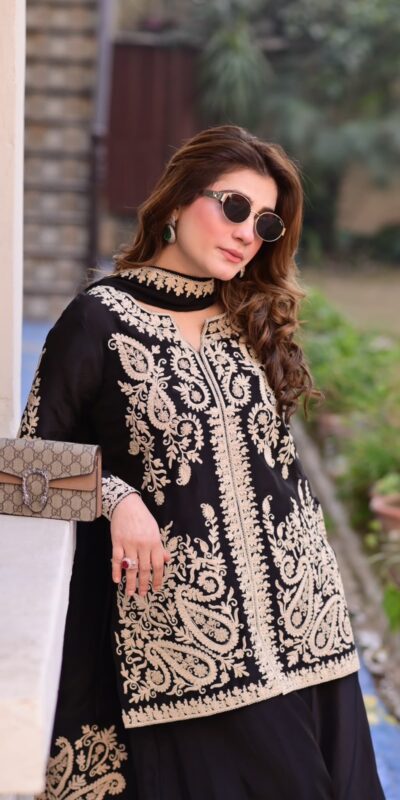 KD 1631 Black Black Faux Georgette Salwar Suit with Embroidery Work. Get it for ₹2099. Delivery 4-6 Working Days. Shop now. | Casual Suits, Jump Suits, Creative suits, Designer Suits, Palazzo Suits, Party Wear Suits, Patiala Suits, Salwar suit, Straight Suits