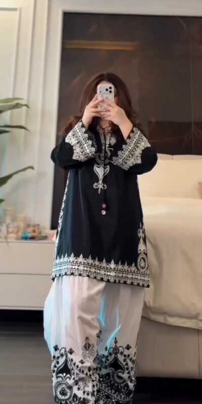 JF 044 Black Black Natural Crep Silk Salwar Suit with Embroidery Work & Digital Print. Now at just ₹2099. Delivery 4-6 Working Days. Shop now. | Casual Suits, Jump Suits, Creative suits, Designer Suits, Palazzo Suits, Party Wear Suits, Patiala Suits, Salwar suit, Straight Suits