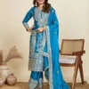 ZD 10020 Blue Chinon Silk Salwar Suit Perfect for Wedding, Party, Ganesh Chaturthi, Baby Shower, Makar Sankranti – . Affordable Price ₹1999. | Casual Suits, Jump Suits, Creative suits, Designer Suits, Palazzo Suits, Party Wear Suits, Patiala Suits, Salwar suit, Straight Suits