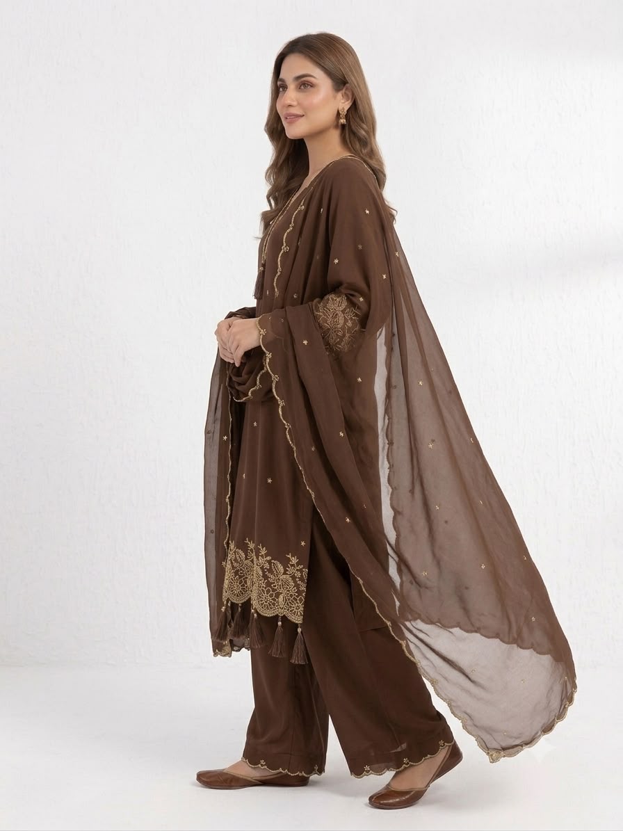 BE 481 Brown | Brown Rayon Salwar Suit with Embroidery Work & Lace Work. Affordable Price ₹1999. Delivery 4-6 Working Days. Shop now. | Casual Suits, Jump Suits, Creative suits, Designer Suits, Palazzo Suits, Party Wear Suits, Patiala Suits, Salwar suit, Straight Suits