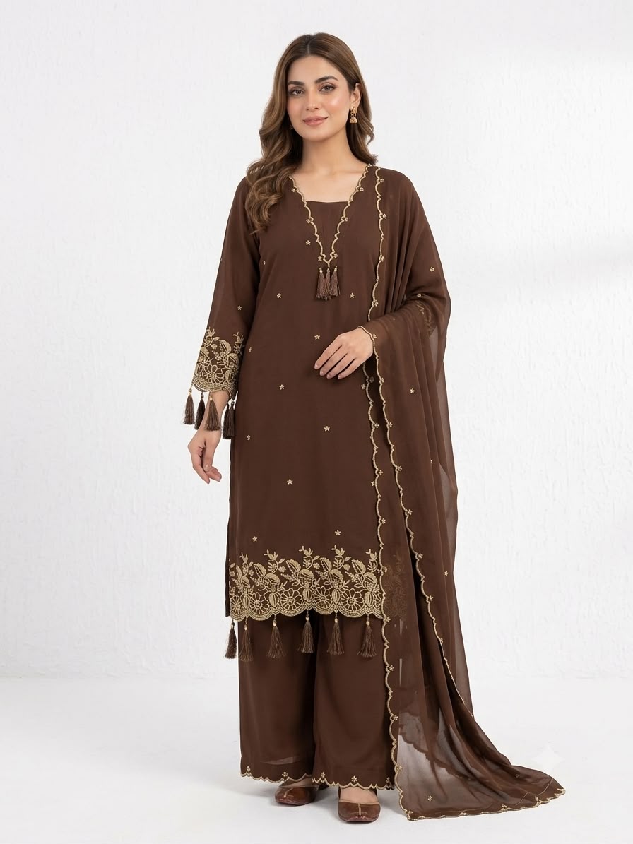 BE 481 Brown | Brown Rayon Salwar Suit with Embroidery Work & Lace Work. Affordable Price ₹1999. Delivery 4-6 Working Days. Shop now. | Casual Suits, Jump Suits, Creative suits, Designer Suits, Palazzo Suits, Party Wear Suits, Patiala Suits, Salwar suit, Straight Suits