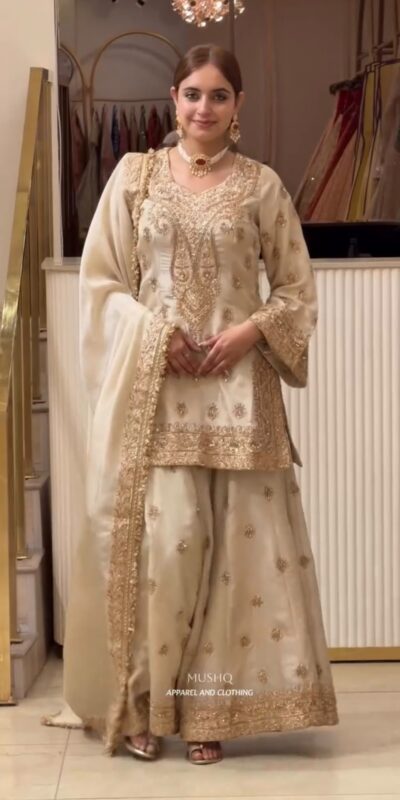AD 236 Cream Color Chinon Silk Salwar Suit with Embroidery Work. Online Get it for ₹2149. Delivery 4-6 Working Days. Shop now. | Casual Suits, Jump Suits, Creative suits, Designer Suits, Palazzo Suits, Party Wear Suits, Patiala Suits, Salwar suit, Straight Suits