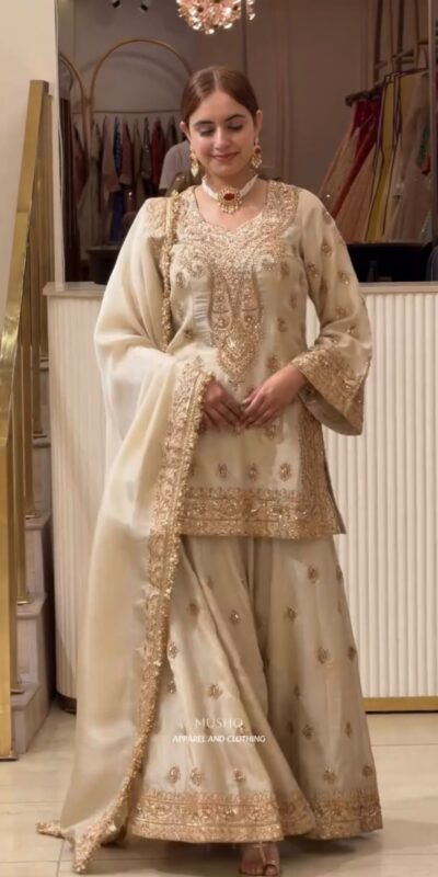 AD 236 Cream Color Chinon Silk Salwar Suit with Embroidery Work. Online Get it for ₹2149. Delivery 4-6 Working Days. Shop now. | Casual Suits, Jump Suits, Creative suits, Designer Suits, Palazzo Suits, Party Wear Suits, Patiala Suits, Salwar suit, Straight Suits