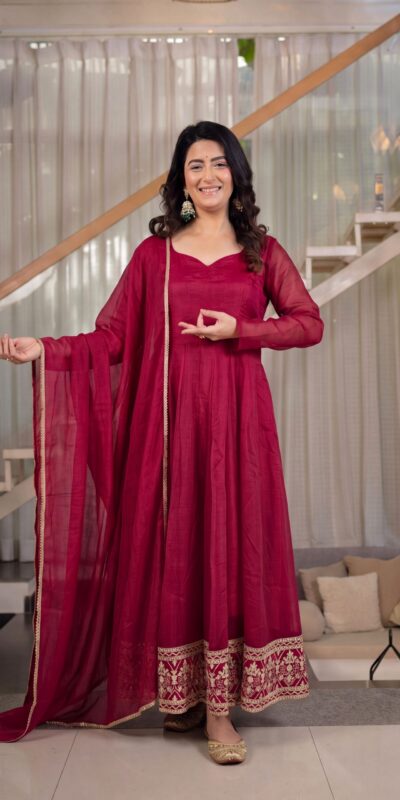 ND 5069 Red | Red Crunchy Silk Salwar Suit with Embroidery Work & Sequins Work. Festive Deal ₹2149. Delivery 4-6 Working Days. Shop now. | Anarkali Suits, Bollywood Anarkali, Creative-Anarkali, Designer Anarkali, Embroidered Anarkali, Party Wear Anarkali