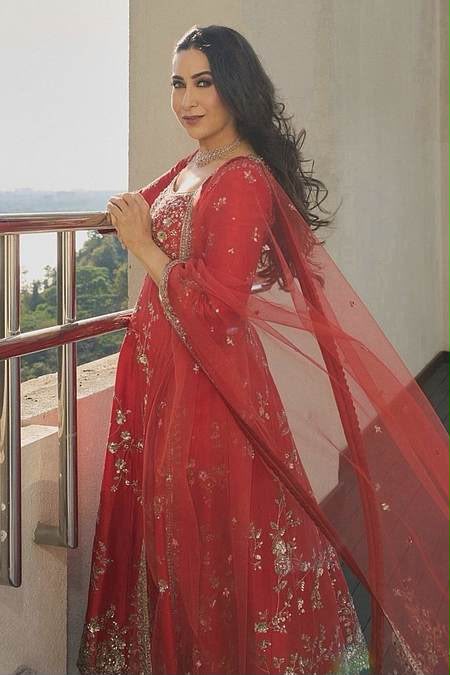 SSR 545 Red in Red Georgette Embroidery Work & Sequins Work Gown . Festive Deal ₹2149. Delivery 4-6 Working Days. Shop now. | Bollywood Gowns, Creative Gowns, Designer Gowns, Embroidered Gowns, Gowns, Party Wear Gowns