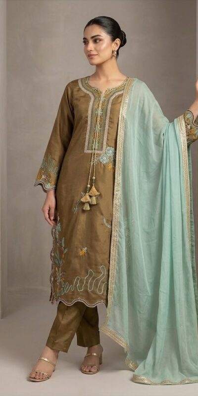 LG 2120 Brown | Brown Glass Roman Salwar Suit with Embroidery Work. Introductory Price ₹1999. Delivery 4-6 Working Days. Shop now. | Casual Suits, Jump Suits, Creative suits, Designer Suits, Palazzo Suits, Party Wear Suits, Patiala Suits, Salwar suit, Straight Suits