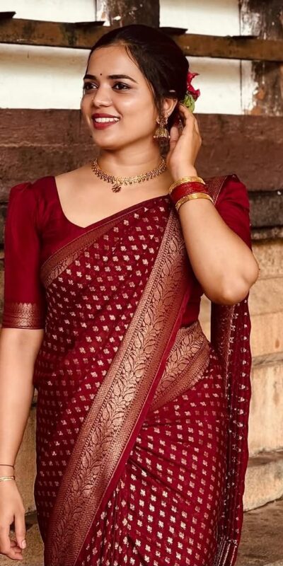 KPR 264 Maroon Soft Lichi Silk Saree with Lace Work & Lace Border. Introductory Price ₹1349. Delivery 4-6 Working Days. Shop now. | Creative Sarees, Bollywood Sarees, Designer Sarees, Embroidered Sarees, Ethnic Saree, Modern Digital sarees, Party Wear Sarees, Sarees