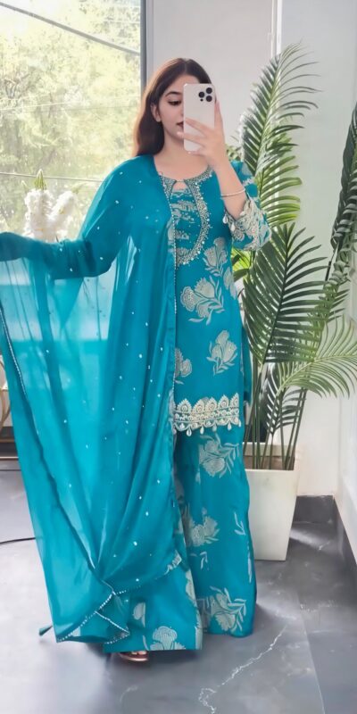 NSR 900 Sky Blue Faux Georgette Salwar Suit with Sequins Work & Embroidery Work. Now at just ₹2150. Delivery 4-6 Working Days. Shop now. | Casual Suits, Jump Suits, Creative suits, Designer Suits, Palazzo Suits, Party Wear Suits, Patiala Suits, Salwar suit