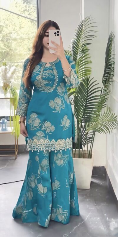 NSR 900 Sky Blue Faux Georgette Salwar Suit with Sequins Work & Embroidery Work. Now at just ₹2150. Delivery 4-6 Working Days. Shop now. | Casual Suits, Jump Suits, Creative suits, Designer Suits, Palazzo Suits, Party Wear Suits, Patiala Suits, Salwar suit