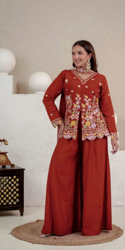 NF 1291 Rust Roman Silk Salwar Suit Perfect for Wedding, Party, Lohri, Onam, Reception – . Grab it for ₹2049. Delivery 4-6 Working Days. Shop now. | Casual Suits, Jump Suits, Creative suits, Designer Suits, Palazzo Suits, Party Wear Suits, Patiala Suits, Salwar suit, Straight Suits
