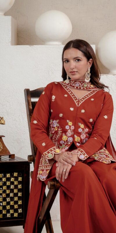 NF 1291 Rust Roman Silk Salwar Suit Perfect for Wedding, Party, Lohri, Onam, Reception – . Grab it for ₹2049. Delivery 4-6 Working Days. Shop now. | Casual Suits, Jump Suits, Creative suits, Designer Suits, Palazzo Suits, Party Wear Suits, Patiala Suits, Salwar suit, Straight Suits
