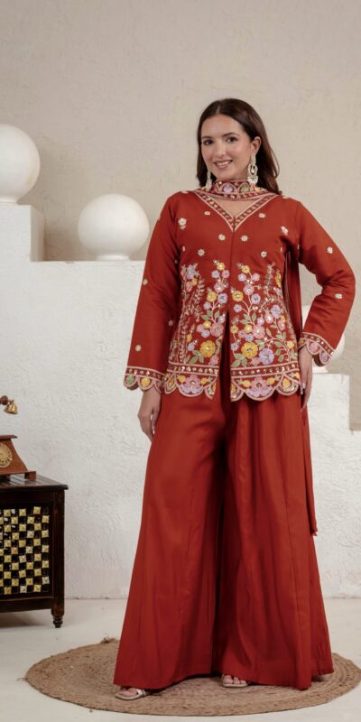 NF 1291 Rust Roman Silk Salwar Suit Perfect for Wedding, Party, Lohri, Onam, Reception – . Grab it for ₹2049. Delivery 4-6 Working Days. Shop now. | Casual Suits, Jump Suits, Creative suits, Designer Suits, Palazzo Suits, Party Wear Suits, Patiala Suits, Salwar suit, Straight Suits