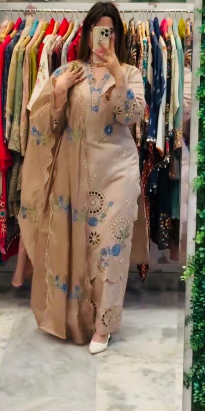 VLM 343 Chiku Roman Salwar Suit with Cut Work & Embroidery Work. Exclusive Offer ₹2449. Delivery 4-6 Working Days. Shop now. | Casual Suits, Jump Suits, Creative suits, Designer Suits, Palazzo Suits, Party Wear Suits, Patiala Suits, Salwar suit, Straight Suits