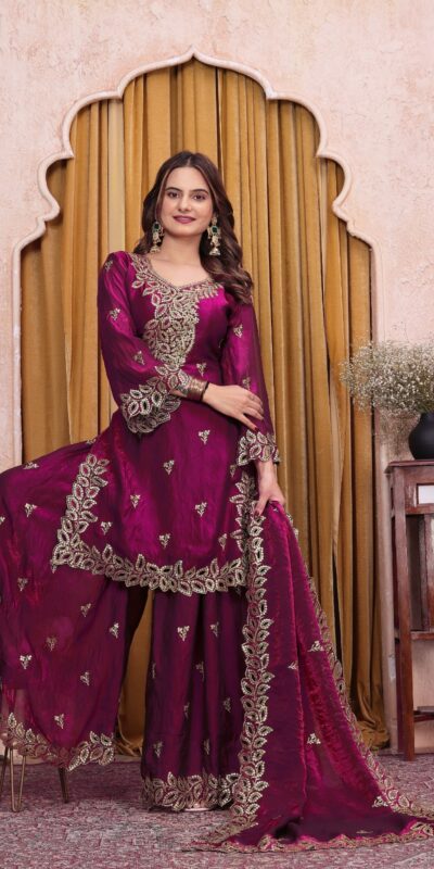 FE 141 Wine Fendy Silk Salwar Suit with Mirror Work & Embroidery Work. Best Price ₹2449. Delivery 4-6 Working Days. Shop now. | Casual Suits, Jump Suits, Creative suits, Designer Suits, Palazzo Suits, Party Wear Suits, Patiala Suits, Salwar suit, Straight Suits