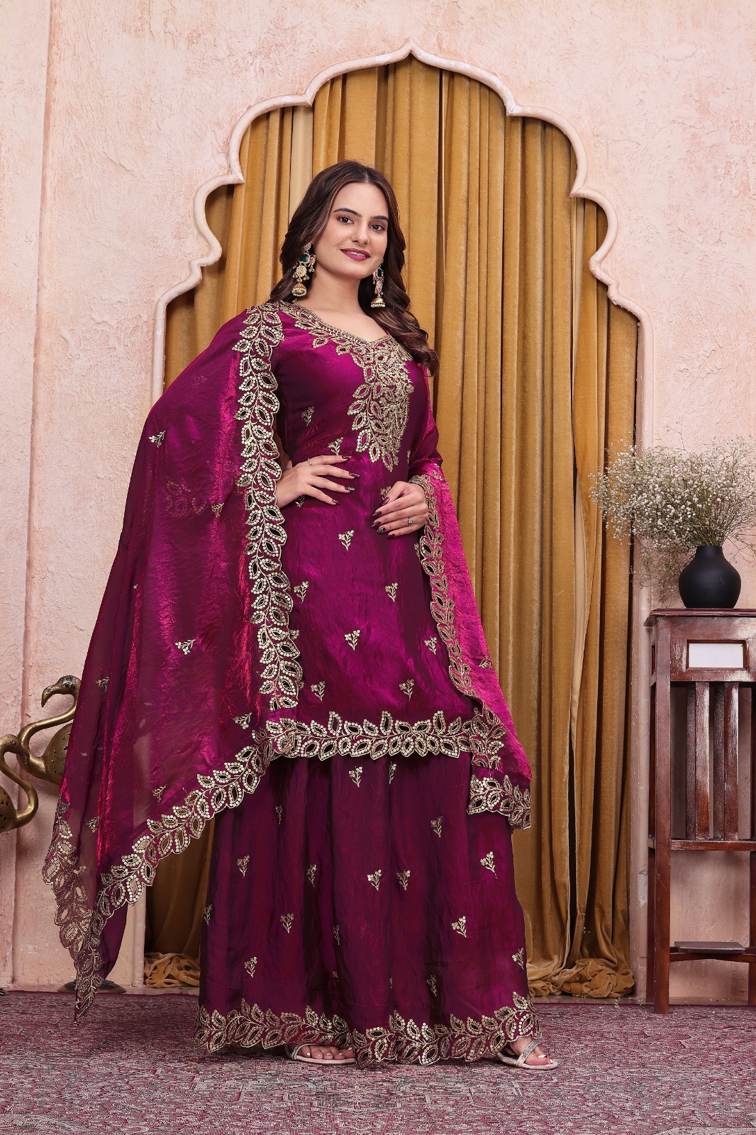 FE 141 Wine Fendy Silk Salwar Suit with Mirror Work & Embroidery Work. Best Price ₹2449. Delivery 4-6 Working Days. Shop now. | Casual Suits, Jump Suits, Creative suits, Designer Suits, Palazzo Suits, Party Wear Suits, Patiala Suits, Salwar suit, Straight Suits