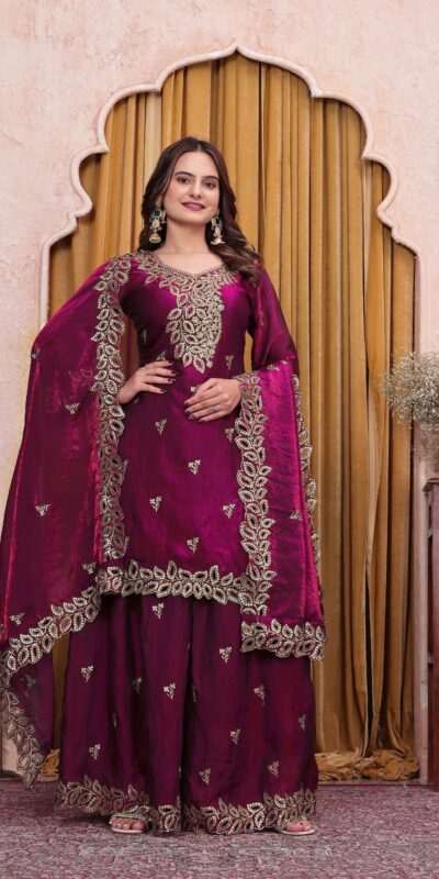 FE 141 Wine Fendy Silk Salwar Suit with Mirror Work & Embroidery Work. Best Price ₹2449. Delivery 4-6 Working Days. Shop now. | Casual Suits, Jump Suits, Creative suits, Designer Suits, Palazzo Suits, Party Wear Suits, Patiala Suits, Salwar suit, Straight Suits