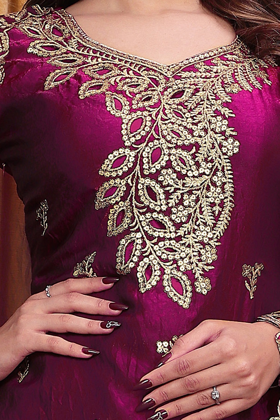 FE 141 Wine Fendy Silk Salwar Suit with Mirror Work & Embroidery Work. Best Price ₹2449. Delivery 4-6 Working Days. Shop now. | Casual Suits, Jump Suits, Creative suits, Designer Suits, Palazzo Suits, Party Wear Suits, Patiala Suits, Salwar suit, Straight Suits