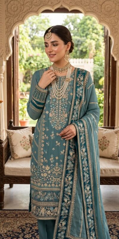 ZSR 3175 Blue Fox Georgette Salwar Suit with Embroidery Work & Sequins Work. Grab it for ₹2399. Delivery 4-6 Working Days. Shop now. | Casual Suits, Jump Suits, Creative suits, Designer Suits, Palazzo Suits, Party Wear Suits, Patiala Suits, Salwar suit, Straight Suits