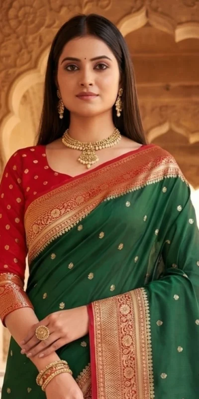 MB 6079 Green Soft Banarasi Silk Saree with Zari Work & Moti Work. Introductory Price ₹1949. Delivery 4-6 Working Days. Shop now. | Creative Sarees, Bollywood Sarees, Designer Sarees, Embroidered Sarees, Ethnic Saree, Modern Digital sarees, Party Wear Sarees, Sarees