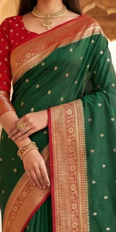 MB 6079 Green Soft Banarasi Silk Saree with Zari Work & Moti Work. Introductory Price ₹1949. Delivery 4-6 Working Days. Shop now. | Creative Sarees, Bollywood Sarees, Designer Sarees, Embroidered Sarees, Ethnic Saree, Modern Digital sarees, Party Wear Sarees, Sarees