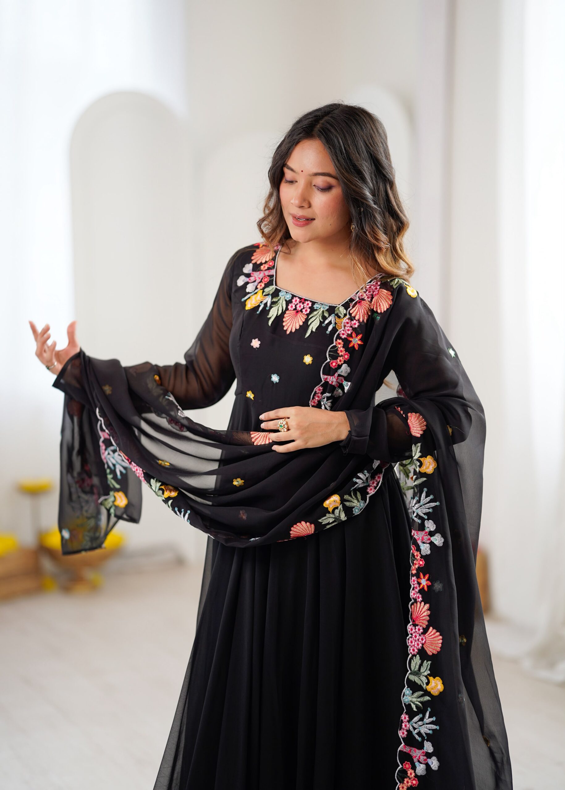 NSR 901 Black Faux Georgette Salwar Suit with Lace Work & Embroidery Work. Introductory Price ₹2099. Delivery 4-6 Working Days. Shop now. | Casual Suits, Jump Suits, Creative suits, Designer Suits, Palazzo Suits, Party Wear Suits, Patiala Suits, Salwar suit, Straight Suits