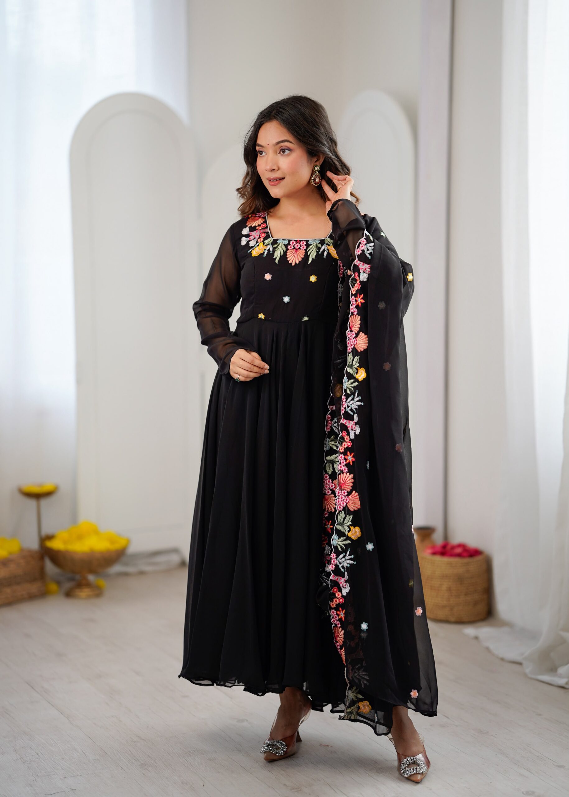 NSR 901 Black Faux Georgette Salwar Suit with Lace Work & Embroidery Work. Introductory Price ₹2099. Delivery 4-6 Working Days. Shop now. | Casual Suits, Jump Suits, Creative suits, Designer Suits, Palazzo Suits, Party Wear Suits, Patiala Suits, Salwar suit, Straight Suits
