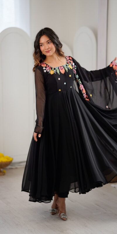 NSR 901 Black Faux Georgette Salwar Suit with Lace Work & Embroidery Work. Introductory Price ₹2099. Delivery 4-6 Working Days. Shop now. | Casual Suits, Jump Suits, Creative suits, Designer Suits, Palazzo Suits, Party Wear Suits, Patiala Suits, Salwar suit, Straight Suits