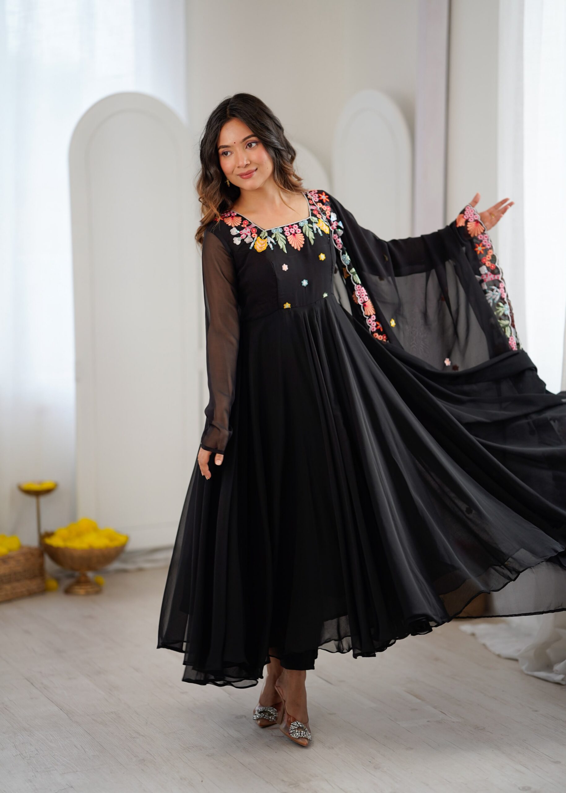 NSR 901 Black Faux Georgette Salwar Suit with Lace Work & Embroidery Work. Introductory Price ₹2099. Delivery 4-6 Working Days. Shop now. | Casual Suits, Jump Suits, Creative suits, Designer Suits, Palazzo Suits, Party Wear Suits, Patiala Suits, Salwar suit, Straight Suits