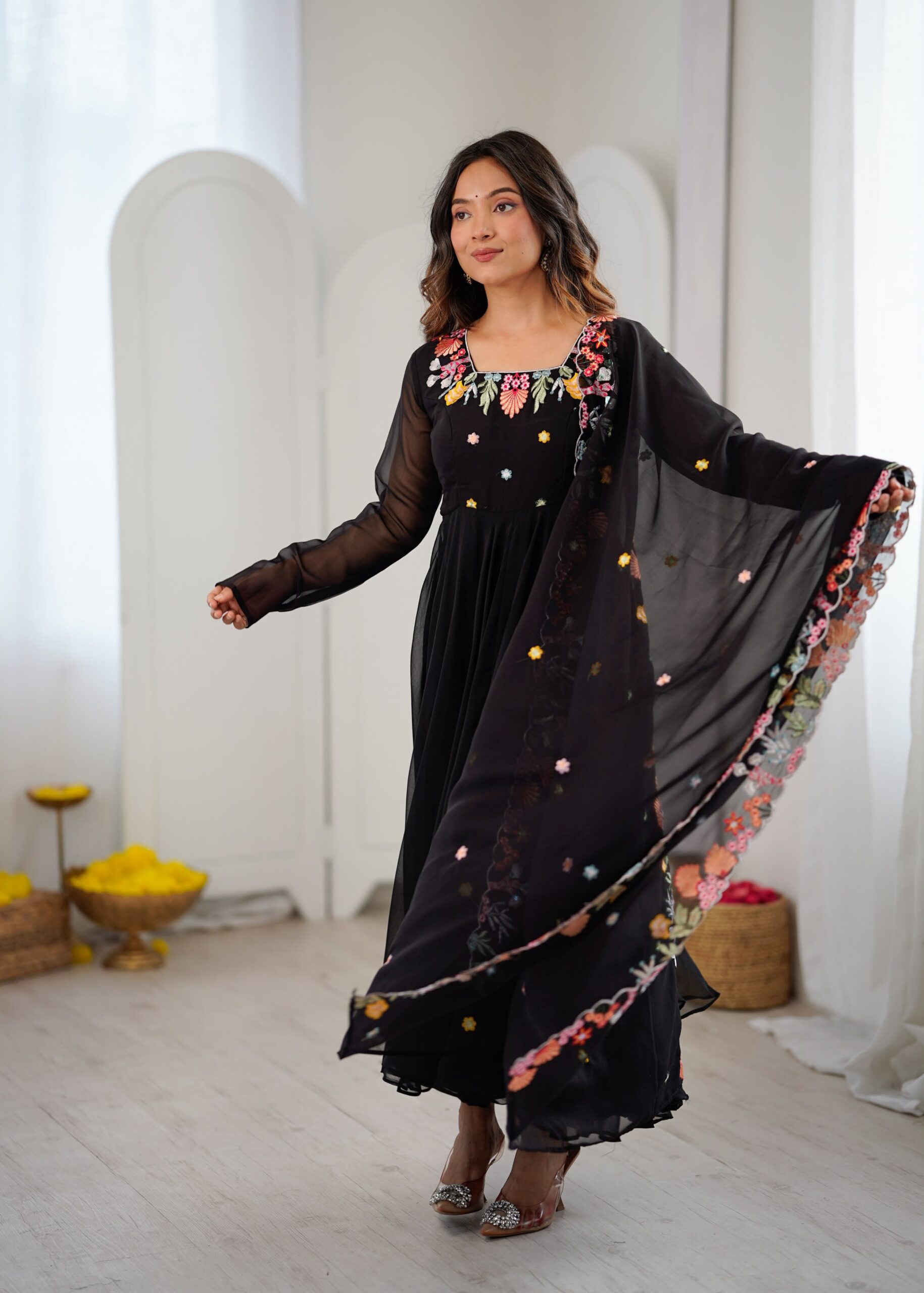 NSR 901 Black Faux Georgette Salwar Suit with Lace Work & Embroidery Work. Introductory Price ₹2099. Delivery 4-6 Working Days. Shop now. | Casual Suits, Jump Suits, Creative suits, Designer Suits, Palazzo Suits, Party Wear Suits, Patiala Suits, Salwar suit, Straight Suits