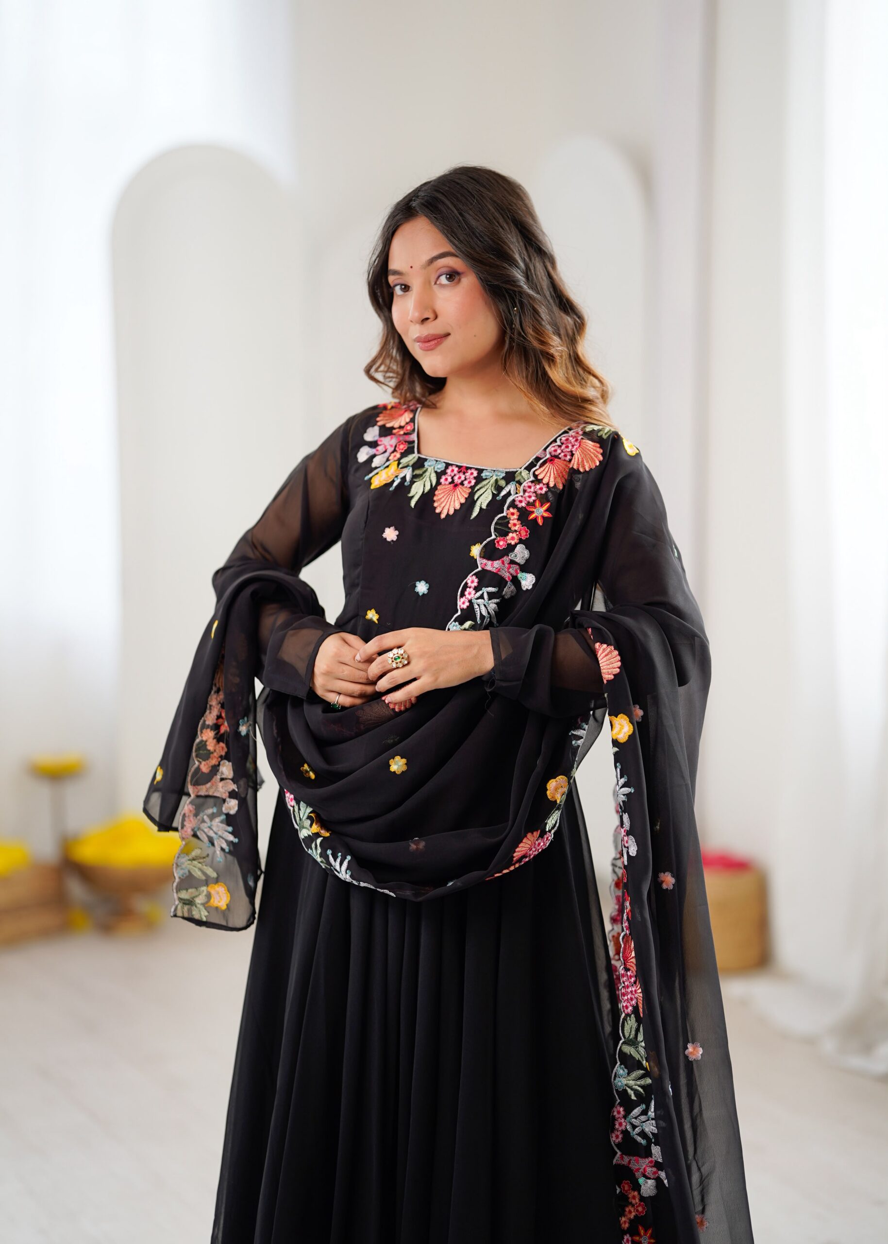 NSR 901 Black Faux Georgette Salwar Suit with Lace Work & Embroidery Work. Introductory Price ₹2099. Delivery 4-6 Working Days. Shop now. | Casual Suits, Jump Suits, Creative suits, Designer Suits, Palazzo Suits, Party Wear Suits, Patiala Suits, Salwar suit, Straight Suits