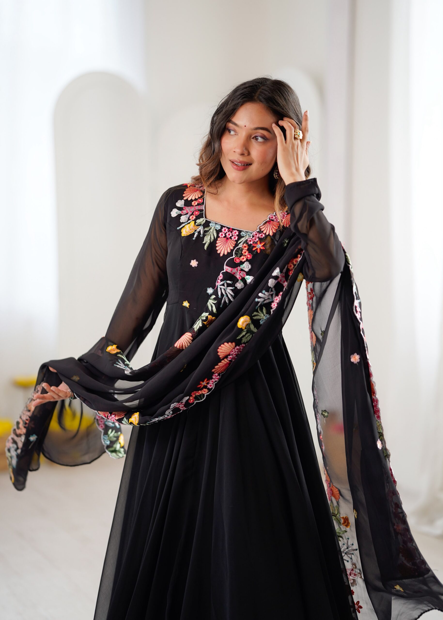 NSR 901 Black Faux Georgette Salwar Suit with Lace Work & Embroidery Work. Introductory Price ₹2099. Delivery 4-6 Working Days. Shop now. | Casual Suits, Jump Suits, Creative suits, Designer Suits, Palazzo Suits, Party Wear Suits, Patiala Suits, Salwar suit, Straight Suits