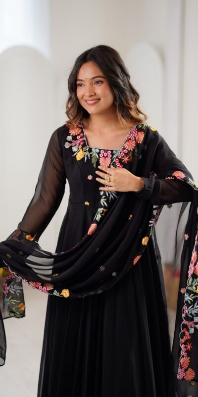 NSR 901 Black Faux Georgette Salwar Suit with Lace Work & Embroidery Work. Introductory Price ₹2099. Delivery 4-6 Working Days. Shop now. | Casual Suits, Jump Suits, Creative suits, Designer Suits, Palazzo Suits, Party Wear Suits, Patiala Suits, Salwar suit, Straight Suits