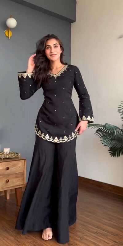 WW 1247 Black Roman Silk Salwar Suit with Embroidery Work & Sequins Work. Now at just ₹1899. Delivery 4-6 Working Days. Shop now. | Casual Suits, Jump Suits, Creative suits, Designer Suits, Palazzo Suits, Party Wear Suits, Patiala Suits, Salwar suit, Straight Suits