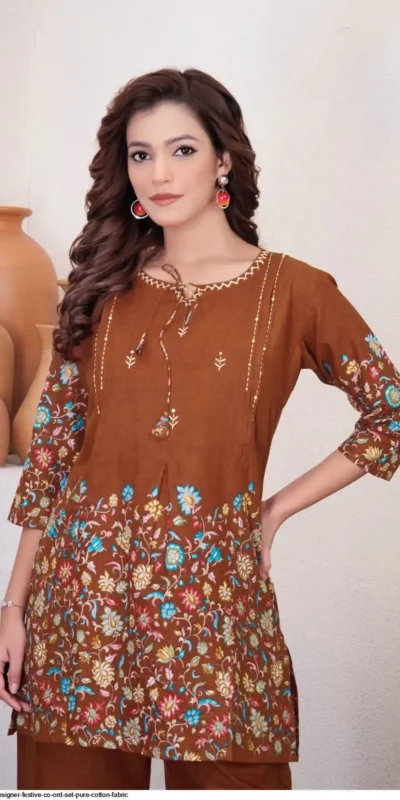 DIVA 137 Brown Pure Cotton Kantha work Elegant Kurti with Designer Work. Price 1749 - Delivery 4-6 Working Days. Shop now. | Bollywood Kurti, Creative Kurtis, Designer Kurti, Kurti, Party Wear Kurti, Selfie Kurti