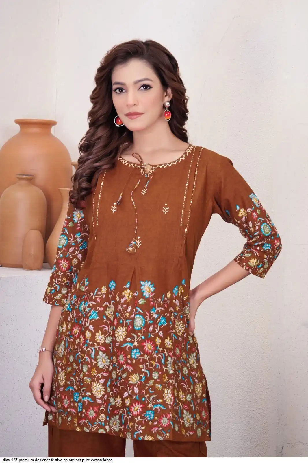 DIVA 137 Brown Pure Cotton Kantha work Elegant Kurti with Designer Work. Price 1749 - Delivery 4-6 Working Days. Shop now. | Bollywood Kurti, Creative Kurtis, Designer Kurti, Kurti, Party Wear Kurti, Selfie Kurti