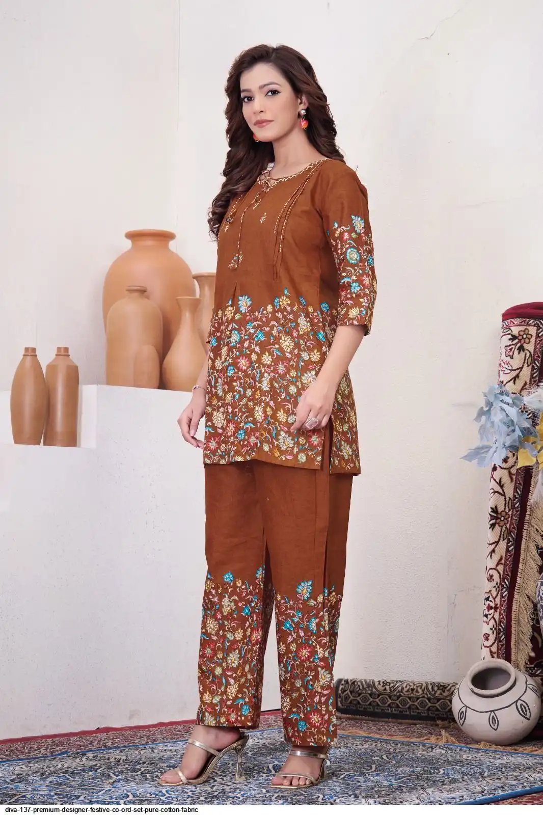 DIVA 137 Brown Pure Cotton Kantha work Elegant Kurti with Designer Work. Price 1749 - Delivery 4-6 Working Days. Shop now. | Bollywood Kurti, Creative Kurtis, Designer Kurti, Kurti, Party Wear Kurti, Selfie Kurti
