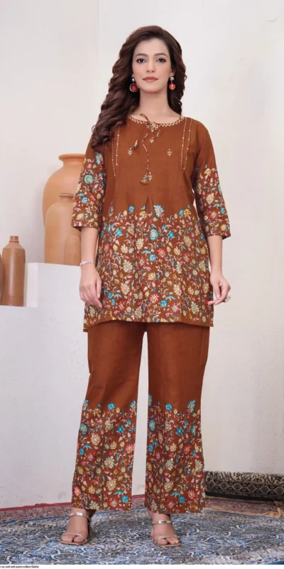 DIVA 137 Brown Pure Cotton Kantha work Elegant Kurti with Designer Work. Price 1749 - Delivery 4-6 Working Days. Shop now. | Bollywood Kurti, Creative Kurtis, Designer Kurti, Kurti, Party Wear Kurti, Selfie Kurti