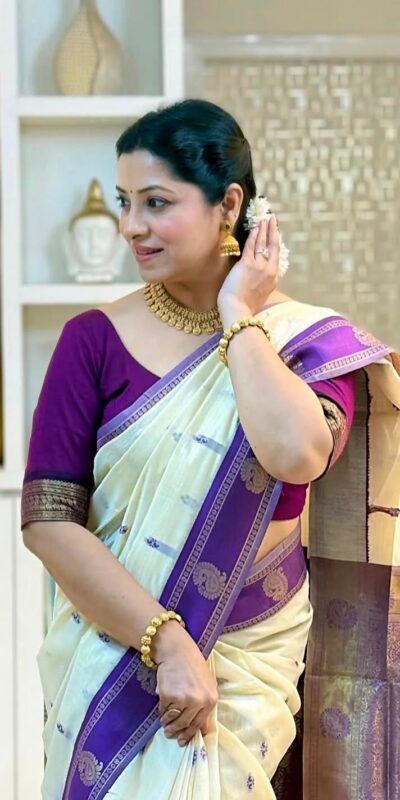 KPR 308 Cream in Soft Lichi Silk Jacquard Work Designer Work Saree . Exclusive Offer ₹1449. Delivery 4-6 Working Days. Shop now. | Creative Sarees, Bollywood Sarees, Designer Sarees, Embroidered Sarees, Ethnic Saree, Modern Digital sarees, Party Wear Sarees, Sarees