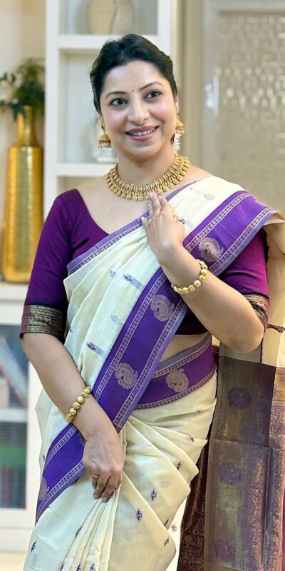 KPR 308 Cream in Soft Lichi Silk Jacquard Work Designer Work Saree . Exclusive Offer ₹1449. Delivery 4-6 Working Days. Shop now. | Creative Sarees, Bollywood Sarees, Designer Sarees, Embroidered Sarees, Ethnic Saree, Modern Digital sarees, Party Wear Sarees, Sarees