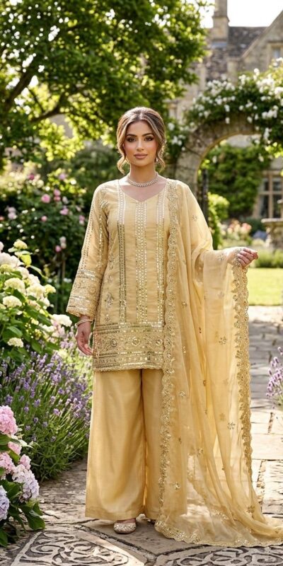 KD 1583 Golden | Golden Zimmy Silk Salwar Suit with Sequins Work. Special Price ₹1699. Delivery 4-6 Working Days. Shop now. | Casual Suits, Jump Suits, Creative suits, Designer Suits, Palazzo Suits, Party Wear Suits, Patiala Suits, Salwar suit, Straight Suits