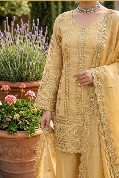 KD 1583 Golden | Golden Zimmy Silk Salwar Suit with Sequins Work. Special Price ₹1699. Delivery 4-6 Working Days. Shop now. | Casual Suits, Jump Suits, Creative suits, Designer Suits, Palazzo Suits, Party Wear Suits, Patiala Suits, Salwar suit, Straight Suits
