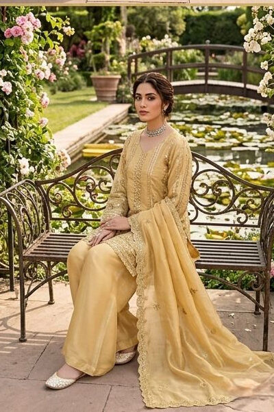 KD 1583 Golden | Golden Zimmy Silk Salwar Suit with Sequins Work. Special Price ₹1699. Delivery 4-6 Working Days. Shop now. | Casual Suits, Jump Suits, Creative suits, Designer Suits, Palazzo Suits, Party Wear Suits, Patiala Suits, Salwar suit, Straight Suits
