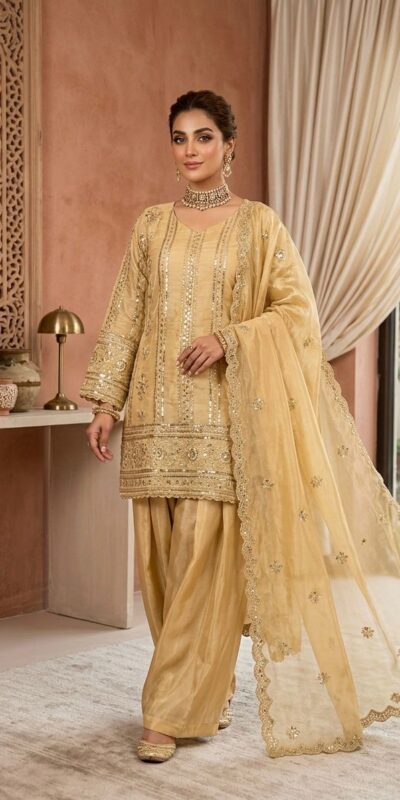 KD 1583 Golden | Golden Zimmy Silk Salwar Suit with Sequins Work. Special Price ₹1699. Delivery 4-6 Working Days. Shop now. | Casual Suits, Jump Suits, Creative suits, Designer Suits, Palazzo Suits, Party Wear Suits, Patiala Suits, Salwar suit, Straight Suits