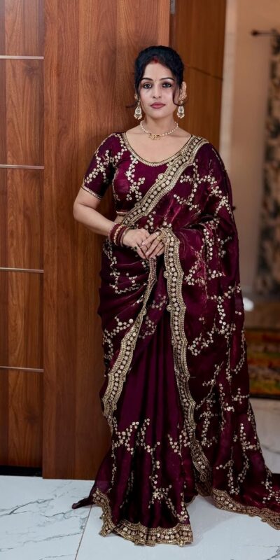 NC 5524 Maroon Color Space Silk Saree with Embroidery Work & Zari Work. Best Price ₹2149. Delivery 4-6 Working Days. Shop now. | Creative Sarees, Bollywood Sarees, Designer Sarees, Embroidered Sarees, Ethnic Saree, Modern Digital sarees, Party Wear Sarees, Sarees