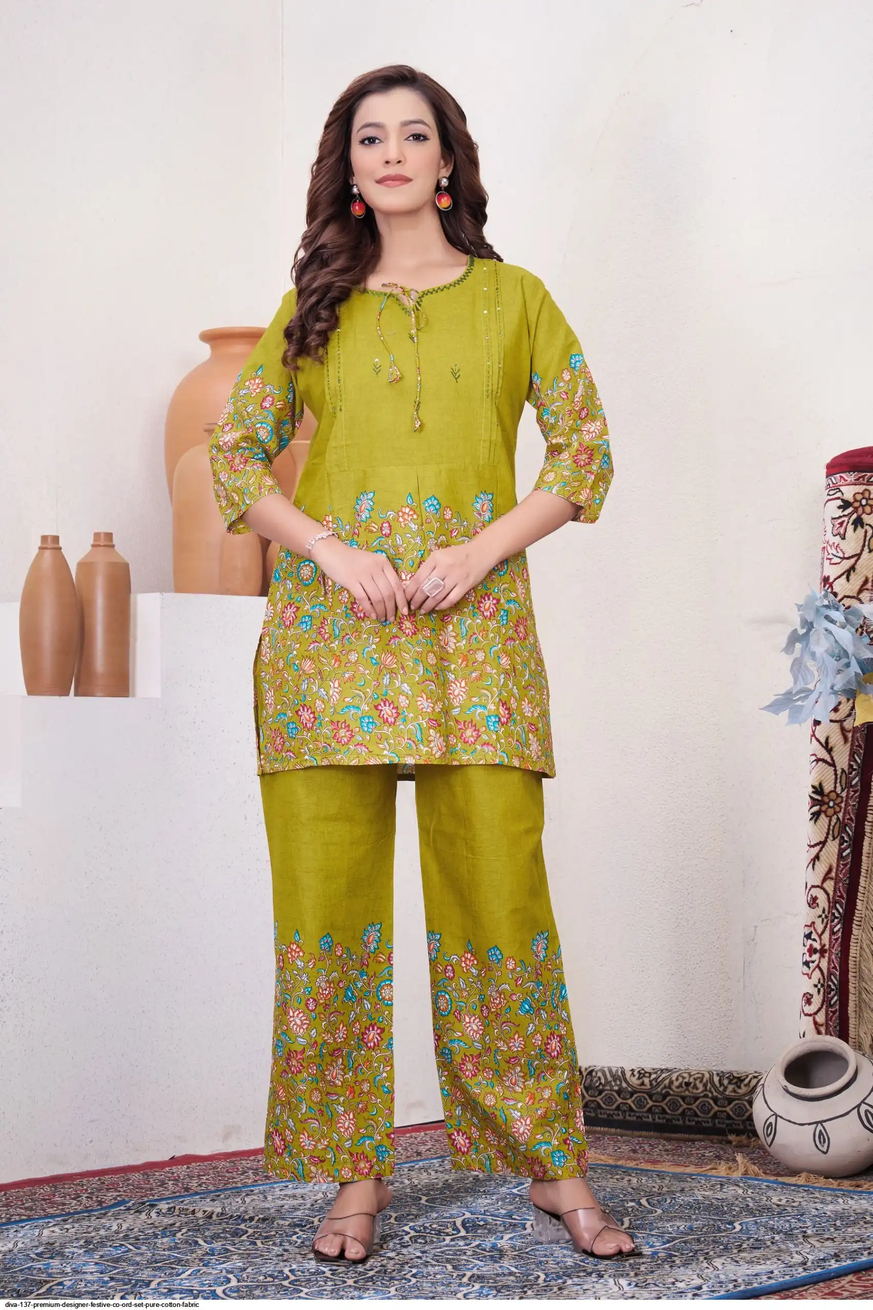 DIVA 137 Mehendi Pure Cotton Kantha work Elegant Kurti with Designer Work. Price 1749 - Delivery 4-6 Working Days. Shop now. | Bollywood Kurti, Creative Kurtis, Designer Kurti, Kurti, Party Wear Kurti, Selfie Kurti