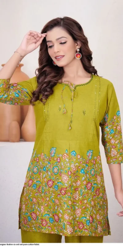 DIVA 137 Mehendi Pure Cotton Kantha work Elegant Kurti with Designer Work. Price 1749 - Delivery 4-6 Working Days. Shop now. | Bollywood Kurti, Creative Kurtis, Designer Kurti, Kurti, Party Wear Kurti, Selfie Kurti
