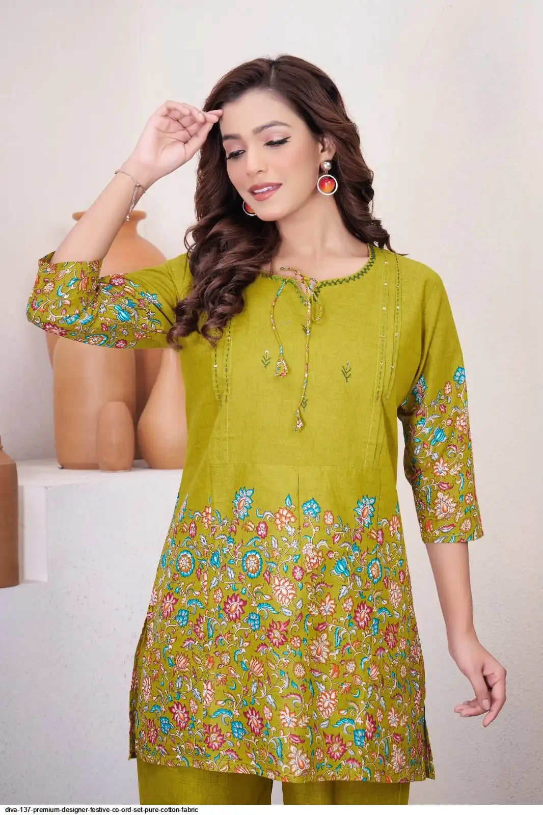 DIVA 137 Mehendi Pure Cotton Kantha work Elegant Kurti with Designer Work. Price 1749 - Delivery 4-6 Working Days. Shop now. | Bollywood Kurti, Creative Kurtis, Designer Kurti, Kurti, Party Wear Kurti, Selfie Kurti