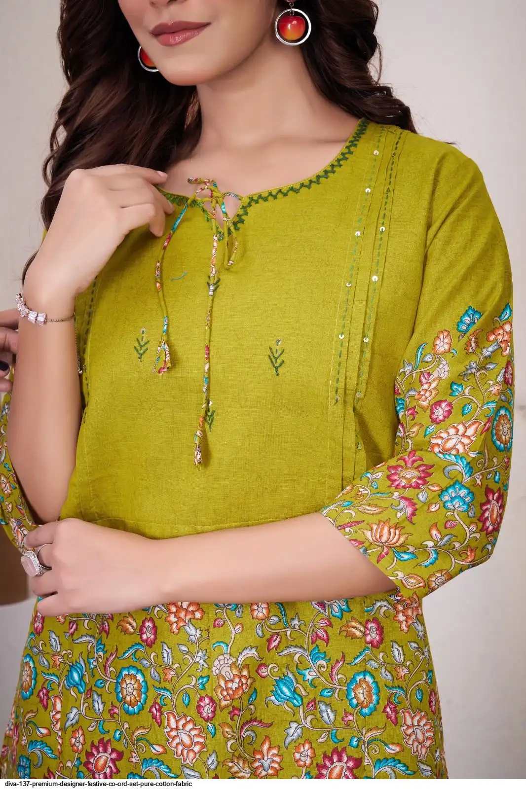 DIVA 137 Mehendi Pure Cotton Kantha work Elegant Kurti with Designer Work. Price 1749 - Delivery 4-6 Working Days. Shop now. | Bollywood Kurti, Creative Kurtis, Designer Kurti, Kurti, Party Wear Kurti, Selfie Kurti