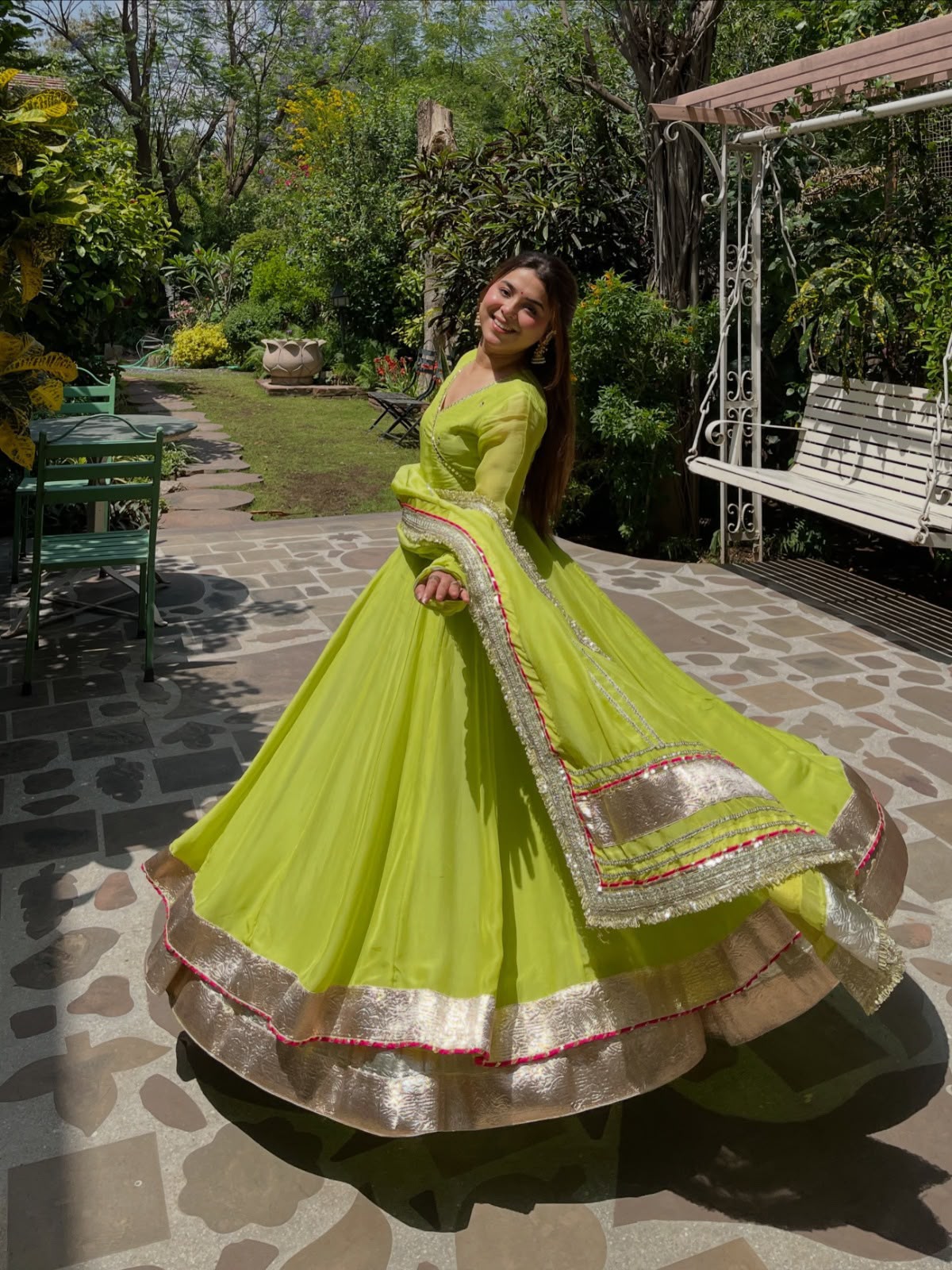 RTC 6048 Parrot Green | Parrot Tabby Organza Silk Gown with Hand Work & Mirror Work. Special Price ₹2549. Delivery 4-6 Working Days. Shop now. | Bollywood Gowns, Creative Gowns, Designer Gowns, Embroidered Gowns, Gowns, Party Wear Gowns
